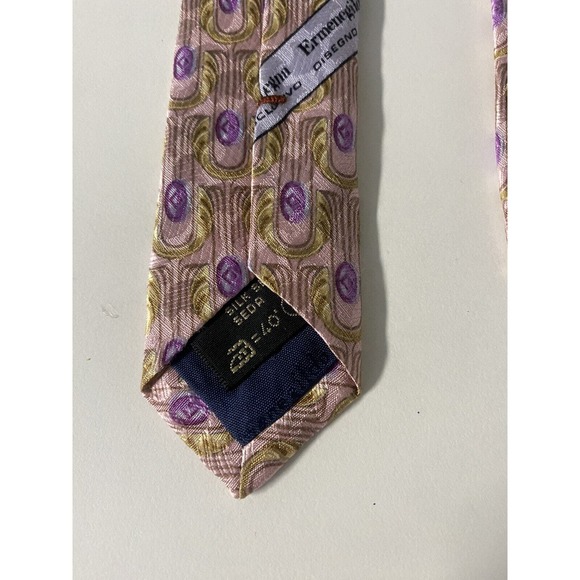 Ermenegildo Zegna Tie Pink Purple Gold Geometric 100% Silk Necktie 57.5"… - Picture 5 of 8